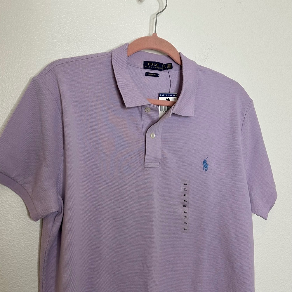 Polo Ralph Lauren Skinny Fit Cotton Pique Shirt Size XL Purple Preppy NEW‎ - Picture 4 of 10